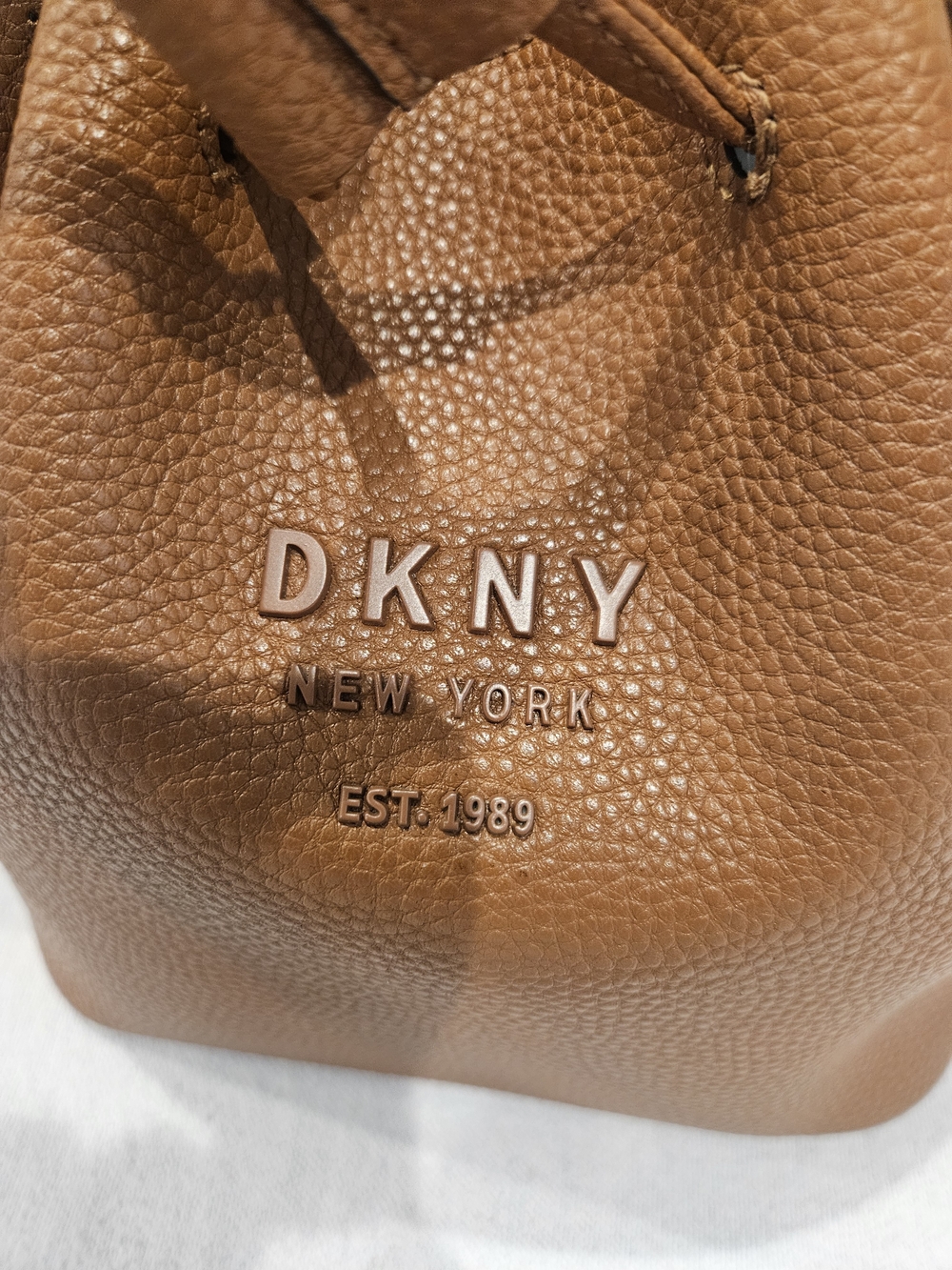 DKNY Brown Pebbled Leather Drawstring Crossbody Bag Bucket Bag - Picture 3 of 15